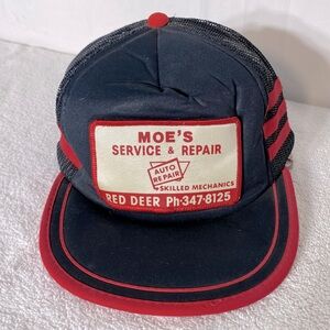 Vintage Black Red Moe’s Service & Repair Mesh Back Snap Back Trucker Hat